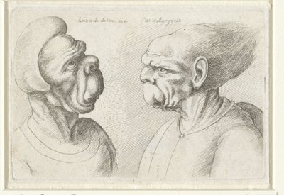 两个变形的头 Varie Figurae et probae（系列标题） 列奥纳多·达·芬奇之后的漫画、头像和畸形（系列标题） 作者 达芬奇（Leonardo da Vinci）