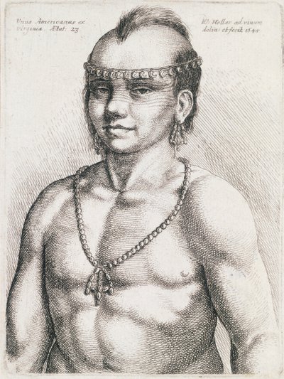 来自弗吉尼亚州的23岁印第安人，文斯劳斯-霍勒（1607-1677）的雕刻作品。 作者 瓦茨劳斯·霍拉尔