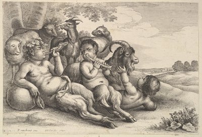 两个年轻的萨提尔和一个男孩，1647年。 作者 瓦茨劳斯·霍拉尔