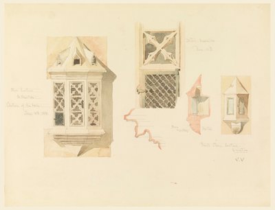 绘画，两个石灯笼的效果图，来自法国昂布瓦兹城堡，1888 年 6 月 14-15 日 作者 小惠特尼·沃伦