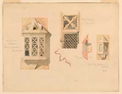 绘画，两个石灯笼的效果图，来自法国昂布瓦兹城堡，1888 年 6 月 14-15 日 作者 小惠特尼·沃伦