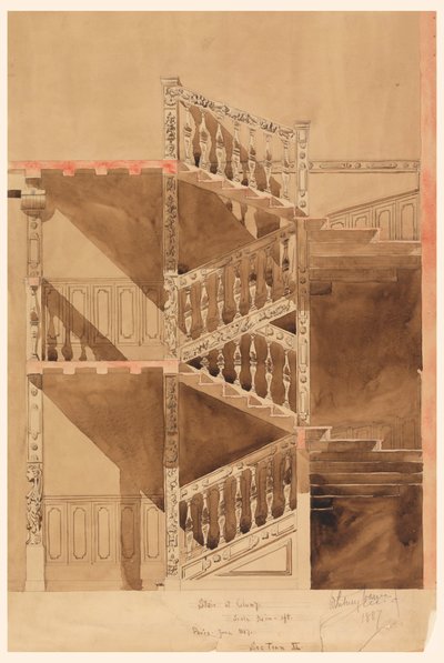 素描，巴黎克吕尼楼梯，1887 年 作者 小惠特尼·沃伦