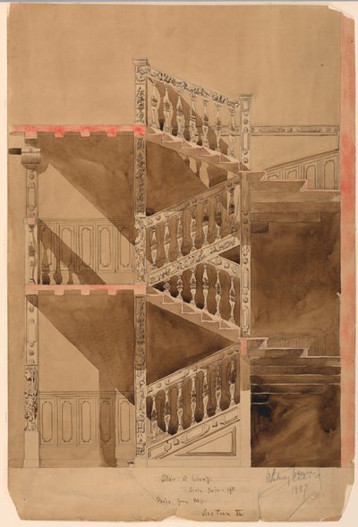 素描，巴黎克吕尼楼梯，1887 年 作者 小惠特尼·沃伦