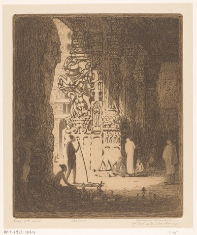马杜赖集市上的雕刻柱 马都拉集市（原标题） 作者 Wijnand Otto Jan Nieuwenkamp（艺术家签名）