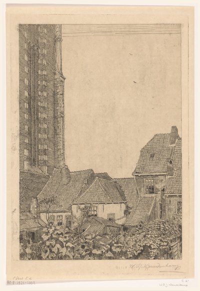 阿默斯福特 Onze-Lieve-Vrouwetoren 附近的房屋 塔脚下（原名） 作者 Wijnand Otto Jan Nieuwenkamp（艺术家签名）