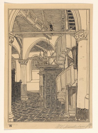 霍恩 Noorderkerk 内景 作者 Wijnand Otto Jan Nieuwenkamp（艺术家签名）