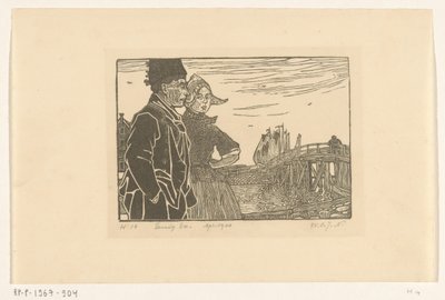 穿着传统福伦丹服装的男人和女人 夫妻俩（原名） 作者 Wijnand Otto Jan Nieuwenkamp（艺术家签名）