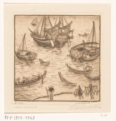 龙目岛东海岸海湾中的船只
出发，龙目岛（原标题） 作者 Wijnand Otto Jan Nieuwenkamp（艺术家签名）