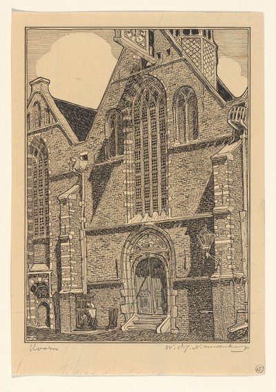 霍恩 Noorderkerk 教堂西立面 作者 Wijnand Otto Jan Nieuwenkamp（艺术家签名）