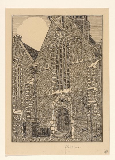 霍恩 Noorderkerk 教堂西立面 作者 Wijnand Otto Jan Nieuwenkamp（艺术家签名）