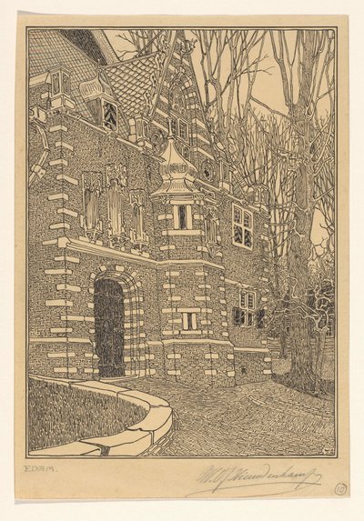 埃丹 (Edam) 格罗特 (Grote) 或圣尼古拉教堂 (Sint-Nicolaaskerk) 的南门 作者 Wijnand Otto Jan Nieuwenkamp（艺术家签名）