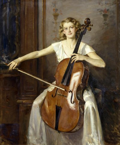 弗洛伦斯-胡顿（Florence Hooton）拉大提琴的肖像。作者：Wilfred de Glehn 作者 威尔弗里德·加布里埃尔·冯·格伦
