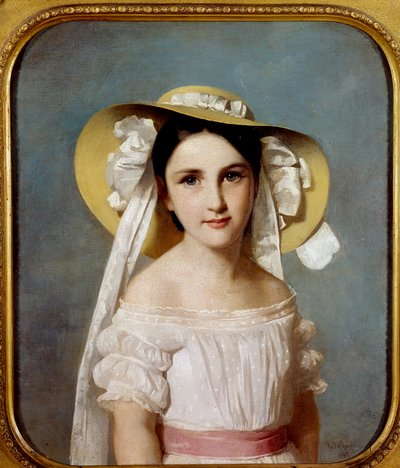 Emily Leo 小姐的肖像。 一个年轻女孩的画像。 Whilem Lehmann (1819-1905) 的绘画 作者 威廉·奥古斯特·鲁道夫·莱曼