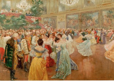维也纳皇宫红顶大厅中的球场球（水彩画） 作者 威廉·高斯（Wilhelm Gause）