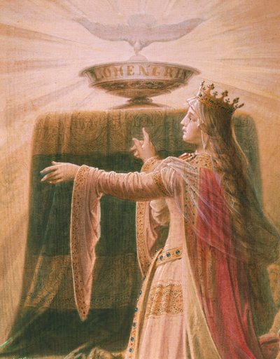 The Miracle of the Grail, from the Lohengrin Saga, Salon (oil on canvas) (detail of 419256) 作者 威廉·豪斯希尔德