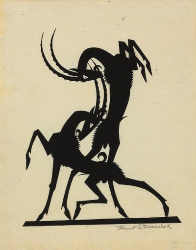 斗羊》，约 1920 年（剪纸铺在纸巾上） 作者 威廉·亨特·迪德里希