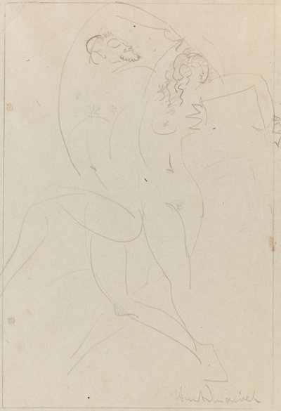 仙女与萨提尔，约 1915 年（纸上石墨） 作者 威廉·亨特·迪德里希