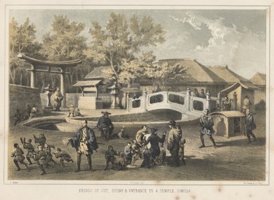 切割石桥和入口到寺庙，西莫达，1855年 作者 威廉·约瑟夫·海涅