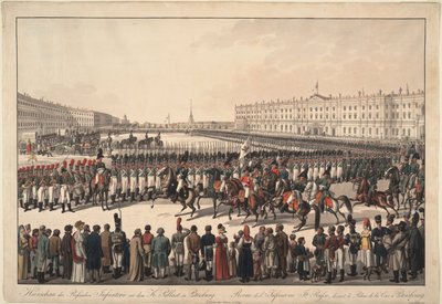 圣彼得堡皇宫广场上的俄罗斯步兵回顾，1809-1813年 作者 威廉·科贝尔·里特·冯
