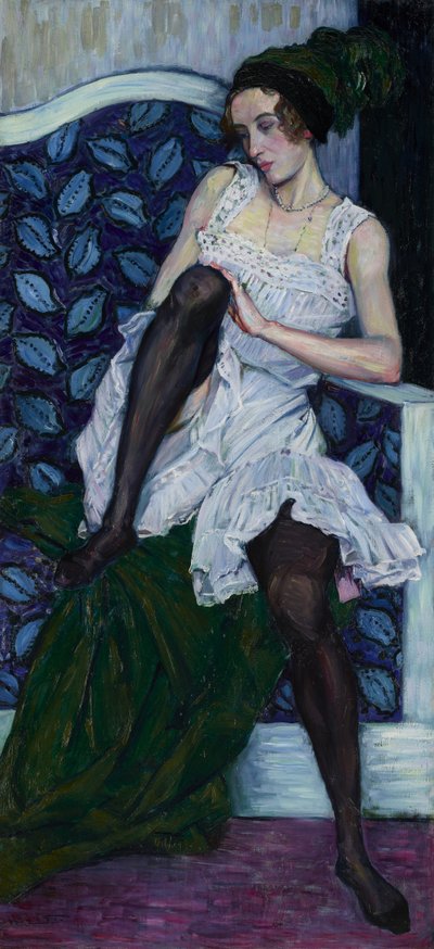 穿内衣的年轻女子，c.1910–11（布面油画） 作者 威廉名单