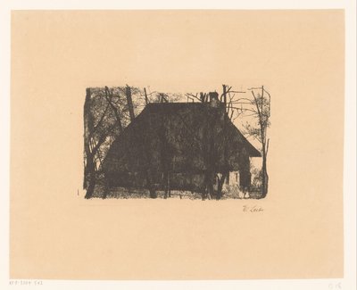 光秃秃树木间的农舍 作者 Wilhelm Maria Hubertus Leibl（艺术家签名）