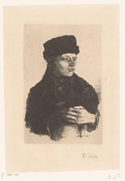 拿着水壶的农家男孩 作者 Wilhelm Maria Hubertus Leibl（艺术家签名）
