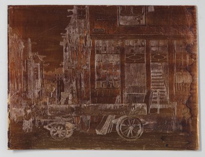 阿姆斯特丹老城，前景为马车 作者 Willem Adrianus Grondhout（艺术家签名）