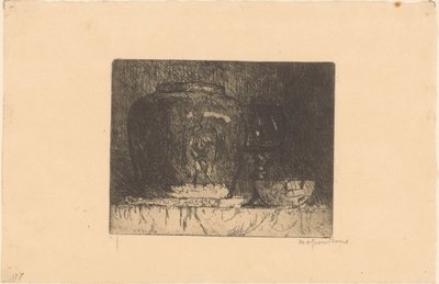 姜罐、酒杯和碗的静物画 作者 Willem Adrianus Grondhout（艺术家签名）