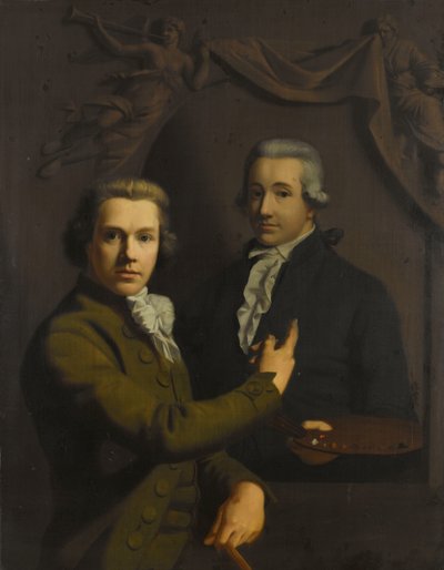 自画像，指向艺术家已故同事 Dirk Jacobsz Ploegsma（1769-91 年）的画像 作者 威廉·巴特尔·范德科伊