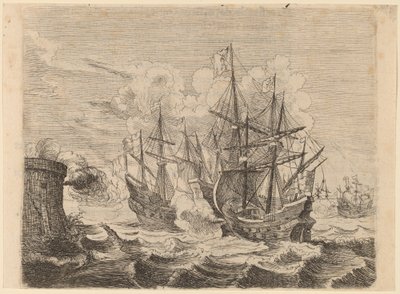 海默斯克在直布罗陀对西班牙舰队的胜利，1634年。 作者 威廉·巴斯