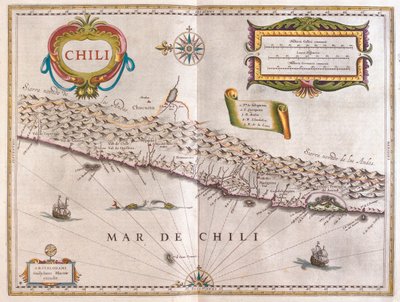智利，载于威廉-布劳（Willem Blaeu）的 "Theatrum Orbis Terrarum, sive Atlas Novus"，阿姆斯特丹 作者 威廉·布劳