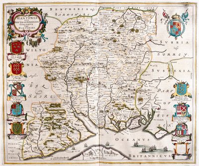 汉普郡和南安普顿，载于威廉-布劳（Willem Blaeu）撰写的 "Theatrum Orbis Terrarum, sive Atlas Novus"，阿姆斯特丹 作者 威廉·布劳