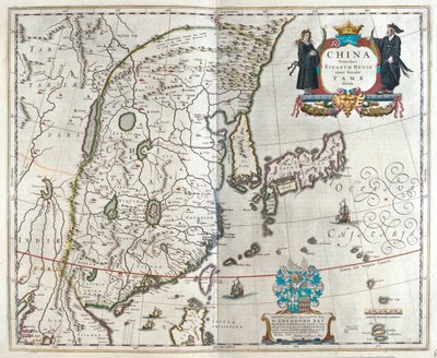 布劳绘制的第一幅中国地图，载于威廉-布劳绘制的 "Theatrum Orbis Terrarum, sive Atlas Novus"，阿姆斯特丹 作者 威廉·布劳
