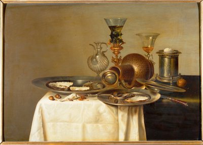 高脚杯和牡蛎（橡木油彩） 作者 威廉·克拉斯（Willem Claesz）。赫达
