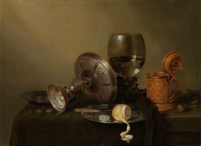 镀金啤酒罐静物画 作者 威廉·克拉斯（Willem Claesz）。赫达