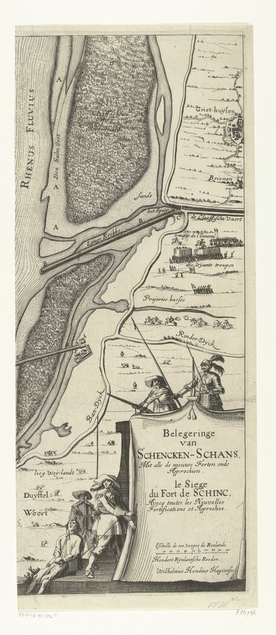 申肯尚斯之围（右页），1635 年
Belegeringe van Schencken-Schans，Met alle de nieuwe Forten ende Approchen / le Siege du Fort de schinc，Avecq toutes les Nouvelles Fortifications et Approches（标题见实物） 作者 亨德里克·洪迪乌斯（I）
