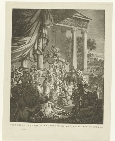荷兰与法国结盟的寓意表现，1795 年
荷兰恢复自由与法国结盟（物体上的标题） 作者 威廉·科克