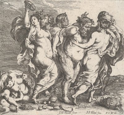 醉酒的西勒努斯，由仙女和萨提尔陪伴，1632年。 作者 威廉·潘尼尔斯