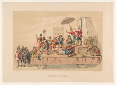 1856 年乌特勒支化妆舞会第六组
Kermisvreugd（物品上的标题）
我们的祖国在 17 世纪中叶》，由 Mutua Fides 成员 H.H. 学生在乌特勒支大学 220 周年庆典上展示，Den 25. 作者 彼得·威廉姆斯·范·德·魏尔