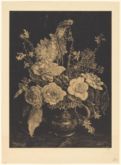 花瓶中的鲜花 作者 Willem Roelofs (II)（艺术家签名）