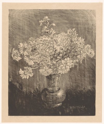 花瓶里的菊花 作者 Willem Roelofs (II)（艺术家签名）