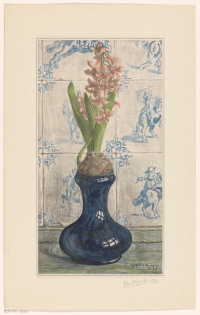 玻璃花瓶上的风信子 作者 Willem Roelofs (II)（艺术家签名）