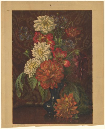有大丽花的花瓶 作者 Willem Roelofs (II)（艺术家签名）