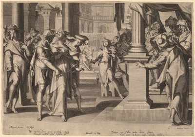 苏珊娜在丹尼尔面前 作者 Willem Swanenburgh，根据 Joachim Anthonisz Wtewael