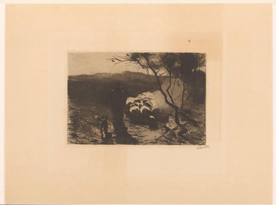 牧羊人带着一只狗在他的羊群后面 作者 Willem Witsen（艺术家签名）