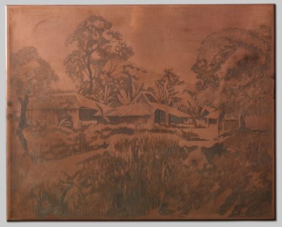 右侧背景为 Buitenzorg、甘榜房屋、Salak 和 Cedeh 作者 威廉·阿诺杜斯·维特森