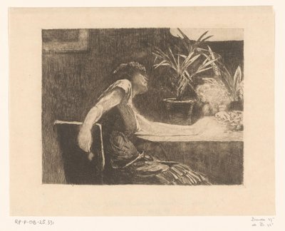 桌边摆放鲜花的女子（原标题） 作者 威廉·德·兹瓦特