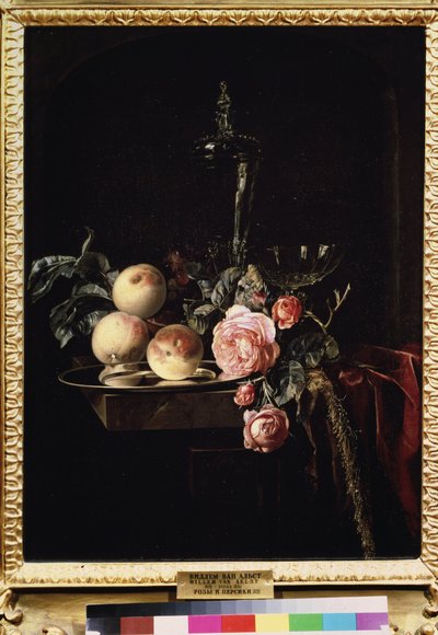 "玫瑰和桃子的静物画 威廉-凡-艾尔斯特（1625-1683 年） 1659 年 莫斯科普希金博物馆 作者 威廉·范·阿尔斯特