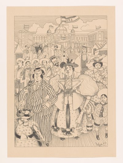 斯赫弗宁根海滩上犹太沐浴者的漫画 作者 威廉·范·科尼宁堡