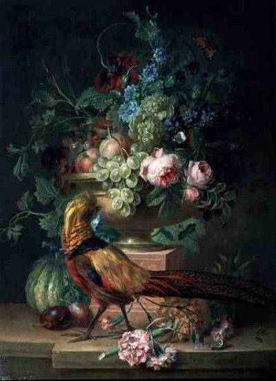 鲜花和野鸡的静物（布面油画） 作者 Willem van Leen